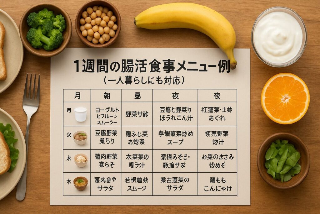 1週間の腸活食事メニュー例【一人暮らしにも対応】