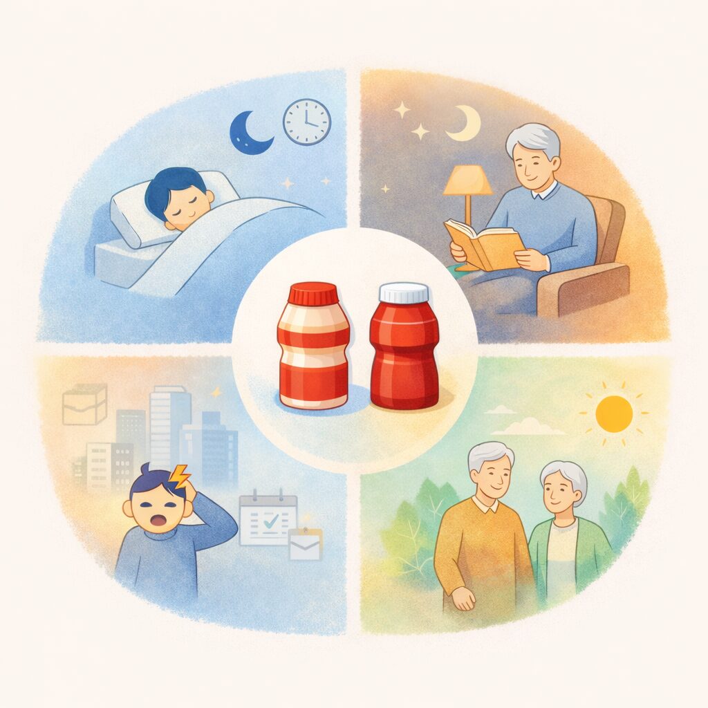 生活リズムや年代によって乳酸菌食品の選び方が変わることを示す抽象的なイメージ
