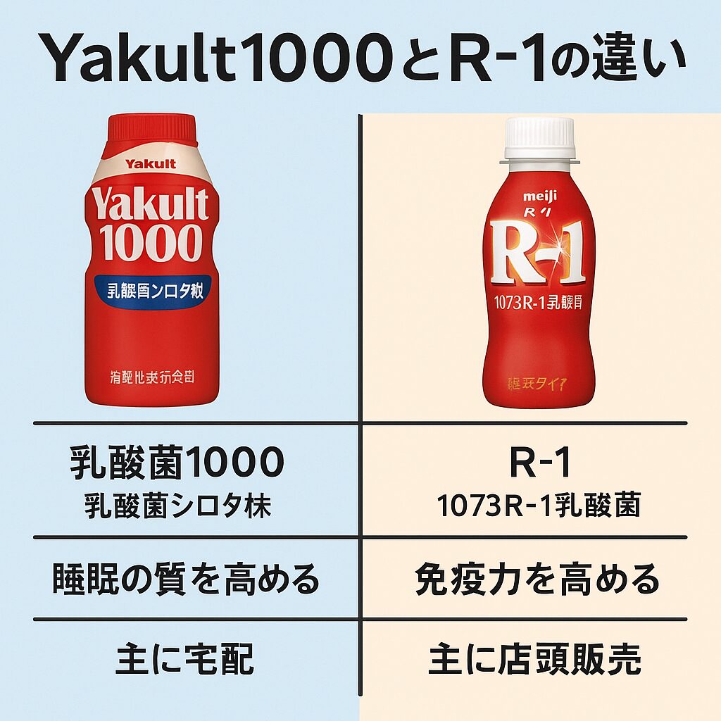 ヤクルト1000とR-1の違いを比較|乳酸菌株・効果・入手方法