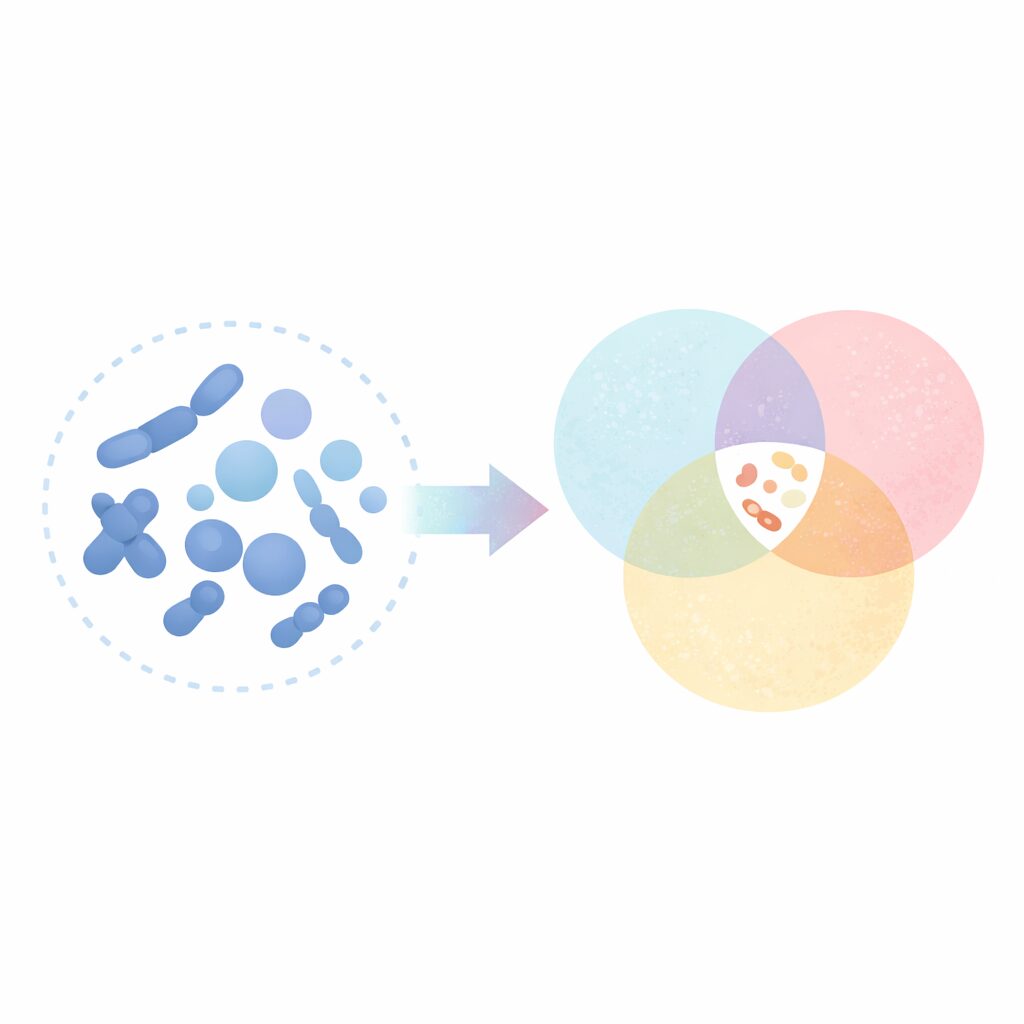 乳酸菌の種類や考え方の違いをイメージ的に表現したシンプルな概念図