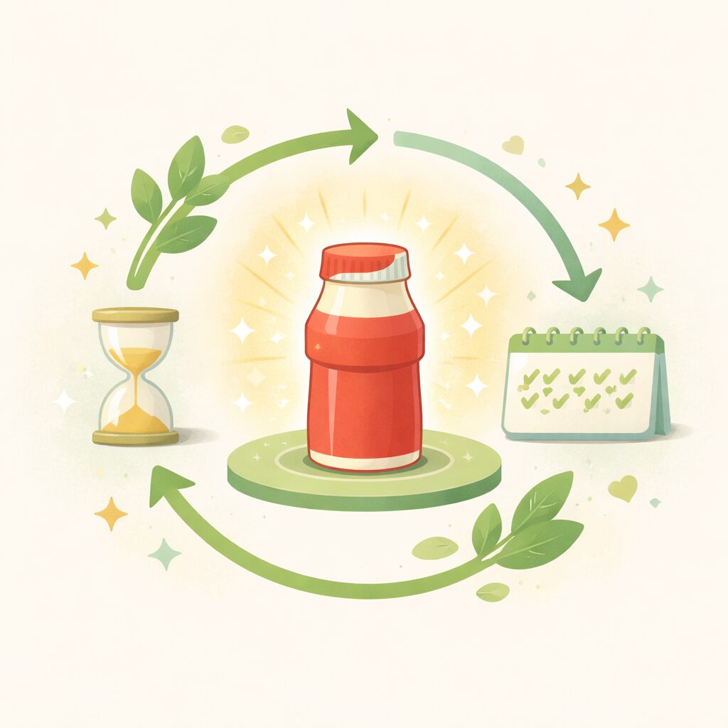 ヤクルト1000は量より継続が大切という結論をシンプルに表現したビジュアル