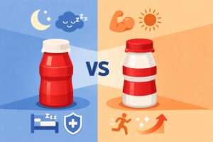 ヤクルト1000とR-1を比較してどちらを選ぶか迷っている人向けに、目的別の違いが直感的に伝わるビジュアル