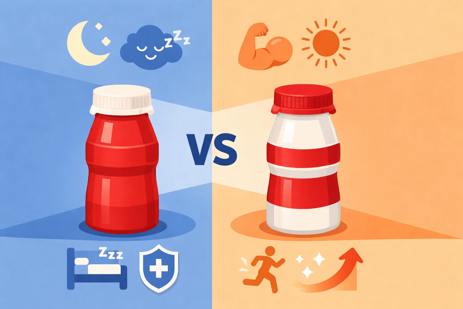 ヤクルト1000とR-1を比較してどちらを選ぶか迷っている人向けに、目的別の違いが直感的に伝わるビジュアル