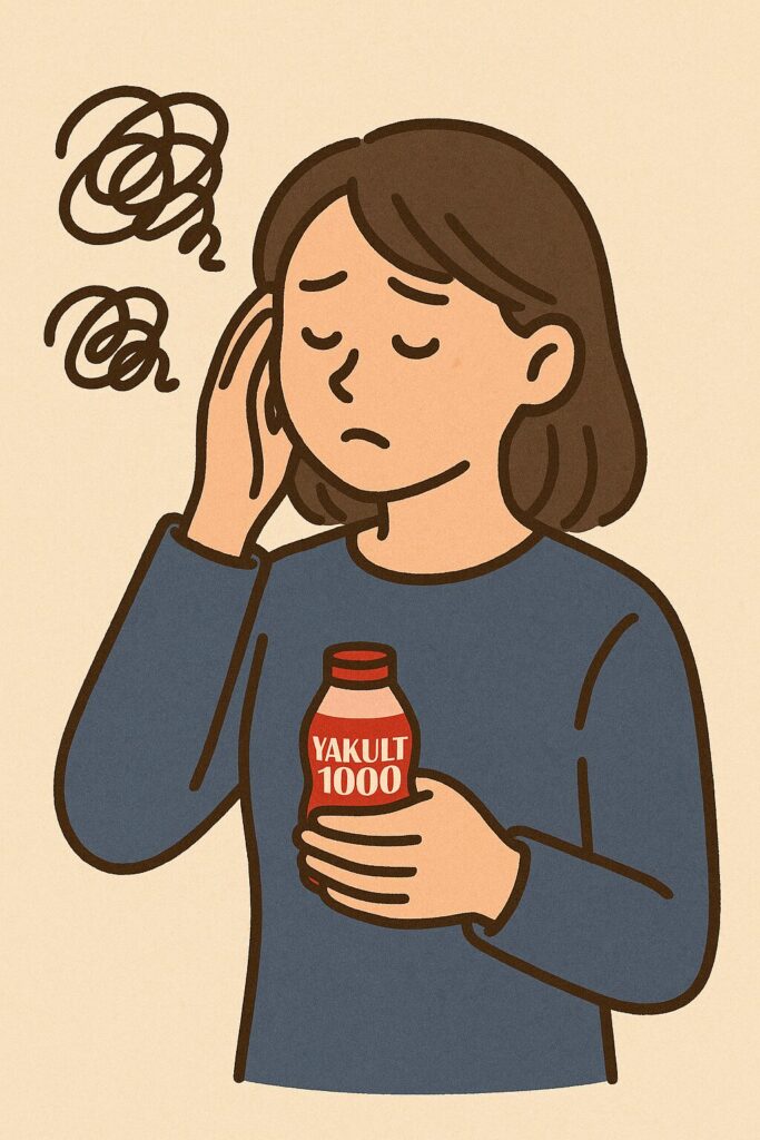 日常のストレス対策としてヤクルト1000を取り入れる様子のイラスト