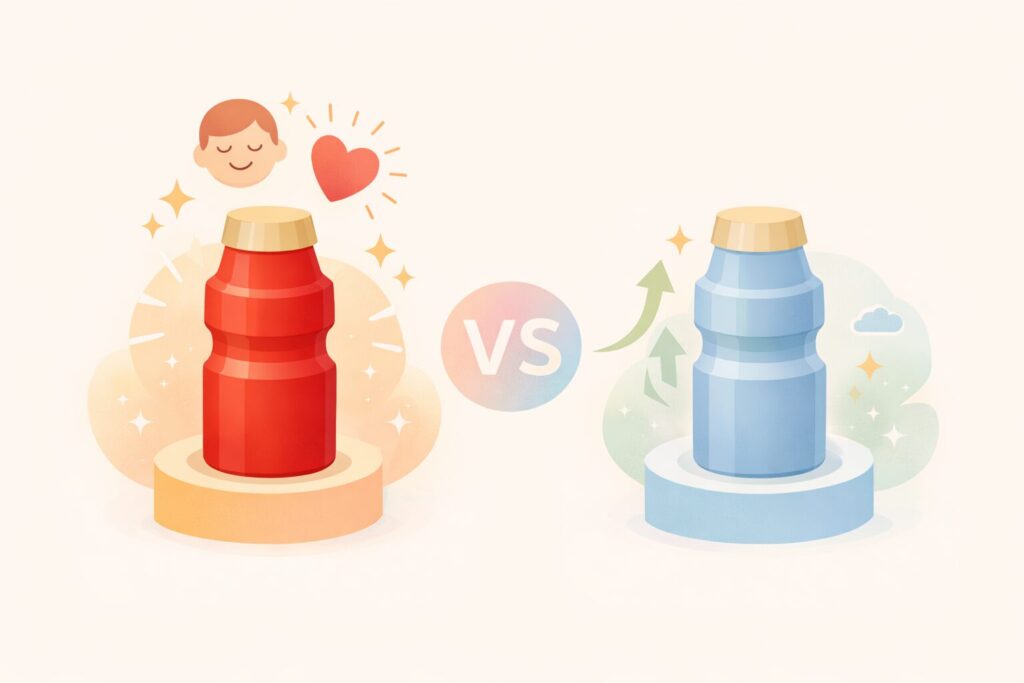 ヤクルト1000とヤクルト400の立ち位置や特徴の違いを視覚的に比較したイメージ