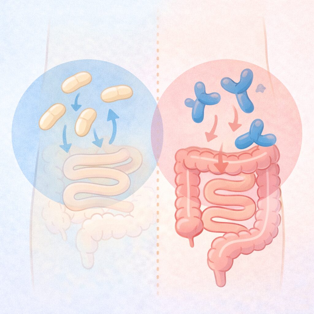 乳酸菌の種類と働く場所の違いを抽象的に表現し、特徴を比較しやすくしたイメージ