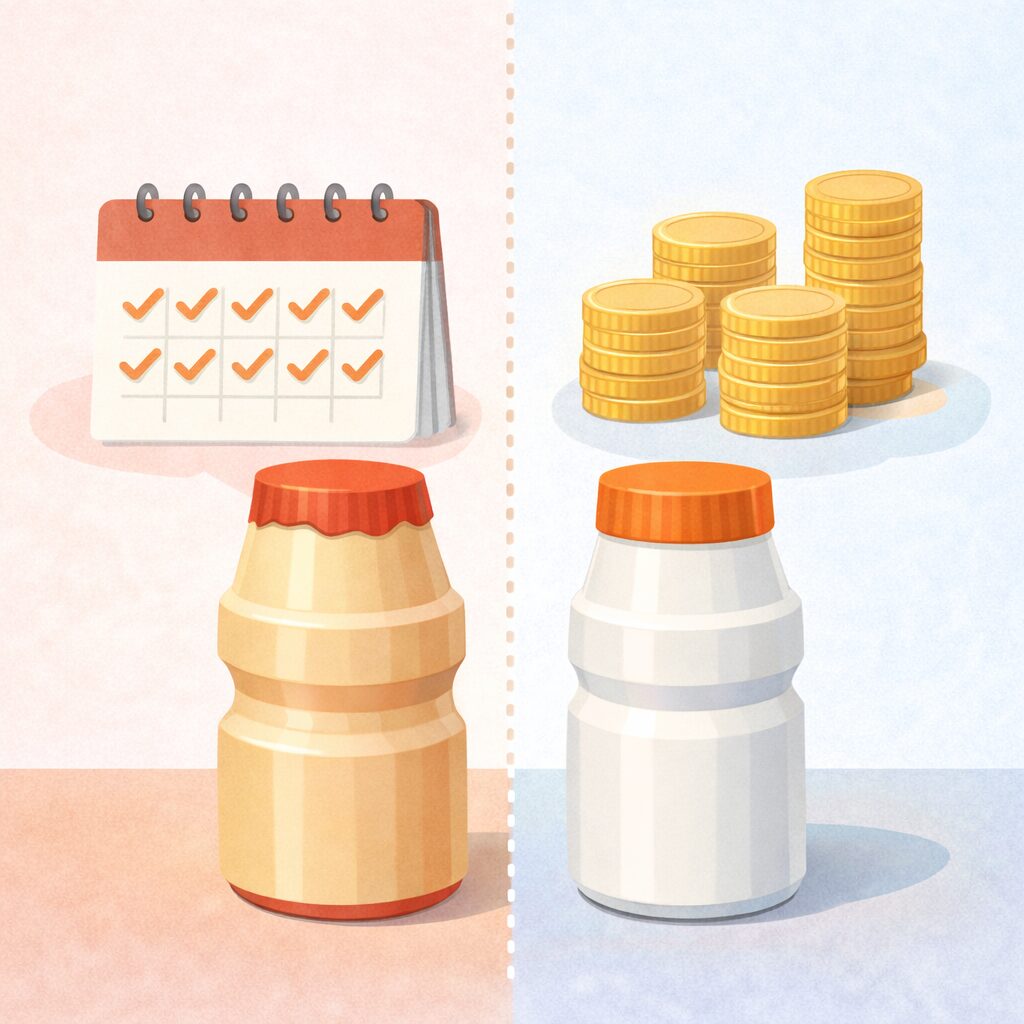 毎日の継続や費用感を考える視点から、飲み物選びのポイントを整理した比較イメージ