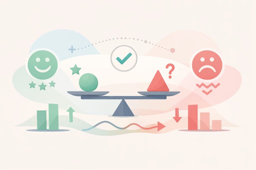 L92乳酸菌の効果について、口コミ評価の分かれ方や期待とのギャップを冷静に整理したイメージ