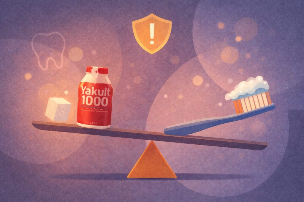 糖質や虫歯など注意点を連想させる、夜の飲食とケアをイメージした抽象的ビジュアル